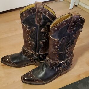 Bed Stu Black and Brown Leather Boots